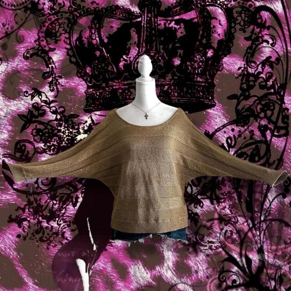 glamour vintage Y2K golden shimmer dolman striped top